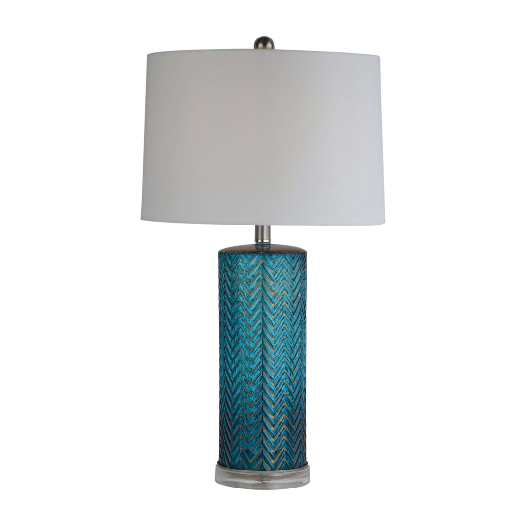 Glass 28"  Chevron Table Lamp, Blue
