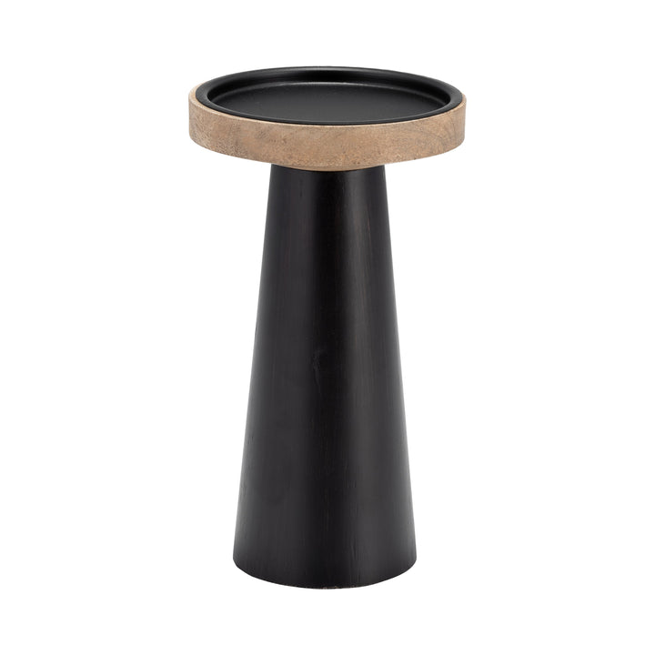 Wood, 9" Flat Candle Holder Stand, Black/natural