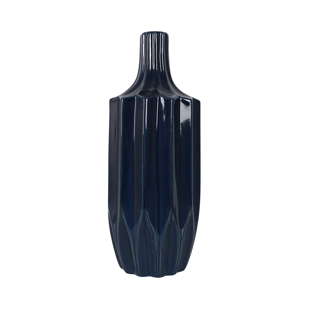 Cer, 13" Fluted Vase, Navy