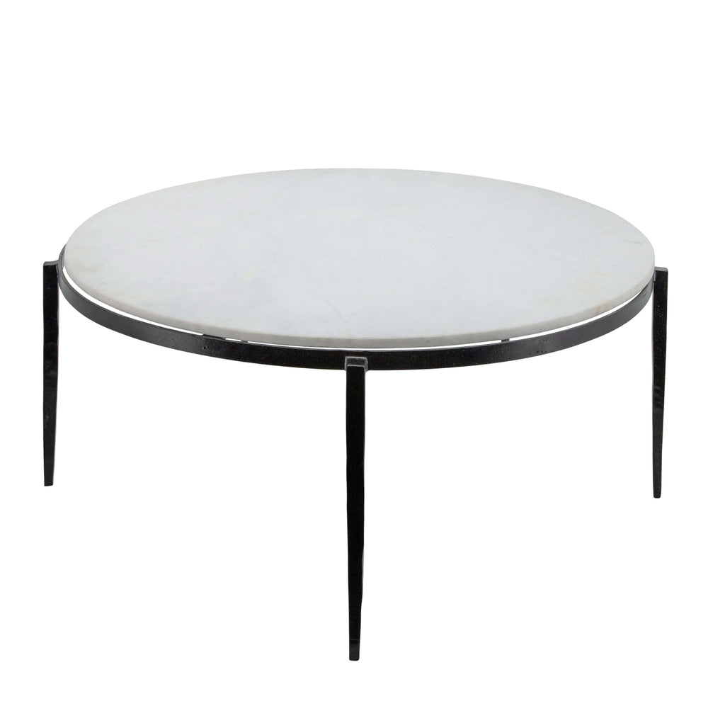 Metal, 34x17" Coffee Table W/ Marble Top, Black Kd