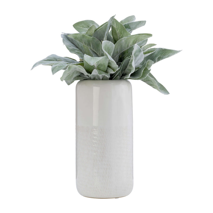 Cer, 10"h Grooved Vase, Ivory