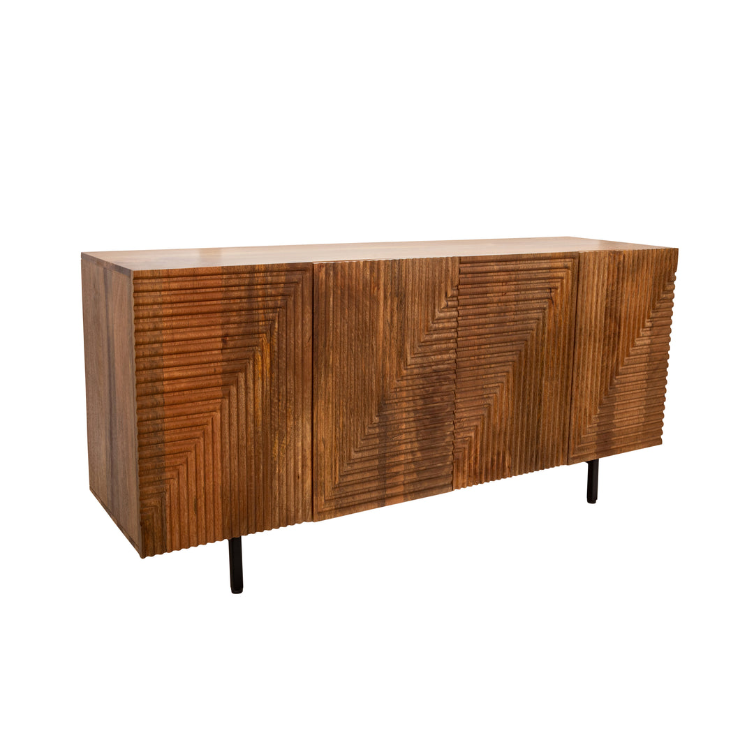 Wood 4-door Fluteboard Cabinet, Brown