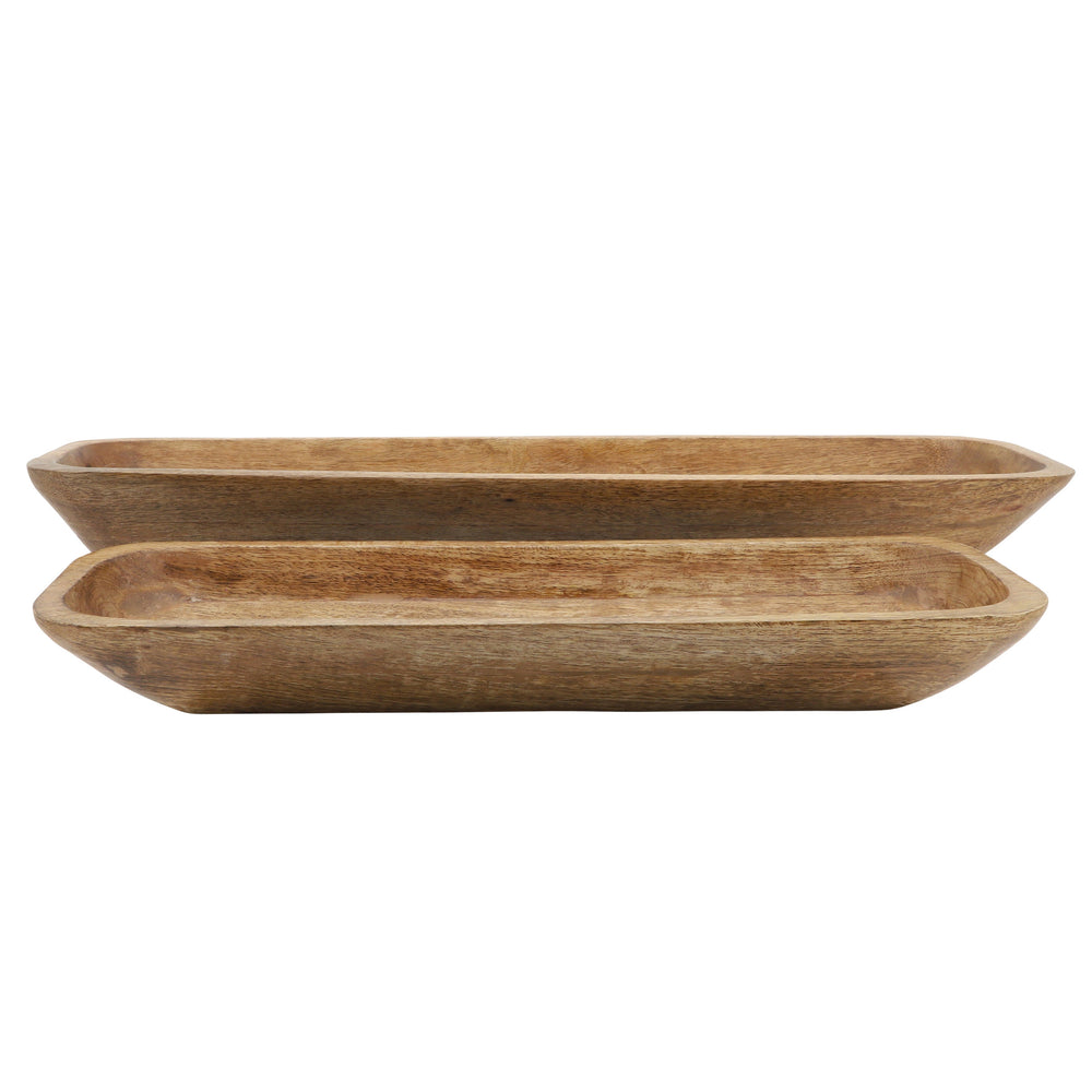 Wood, S/2 23/30 Rectangular Bowls, Brown