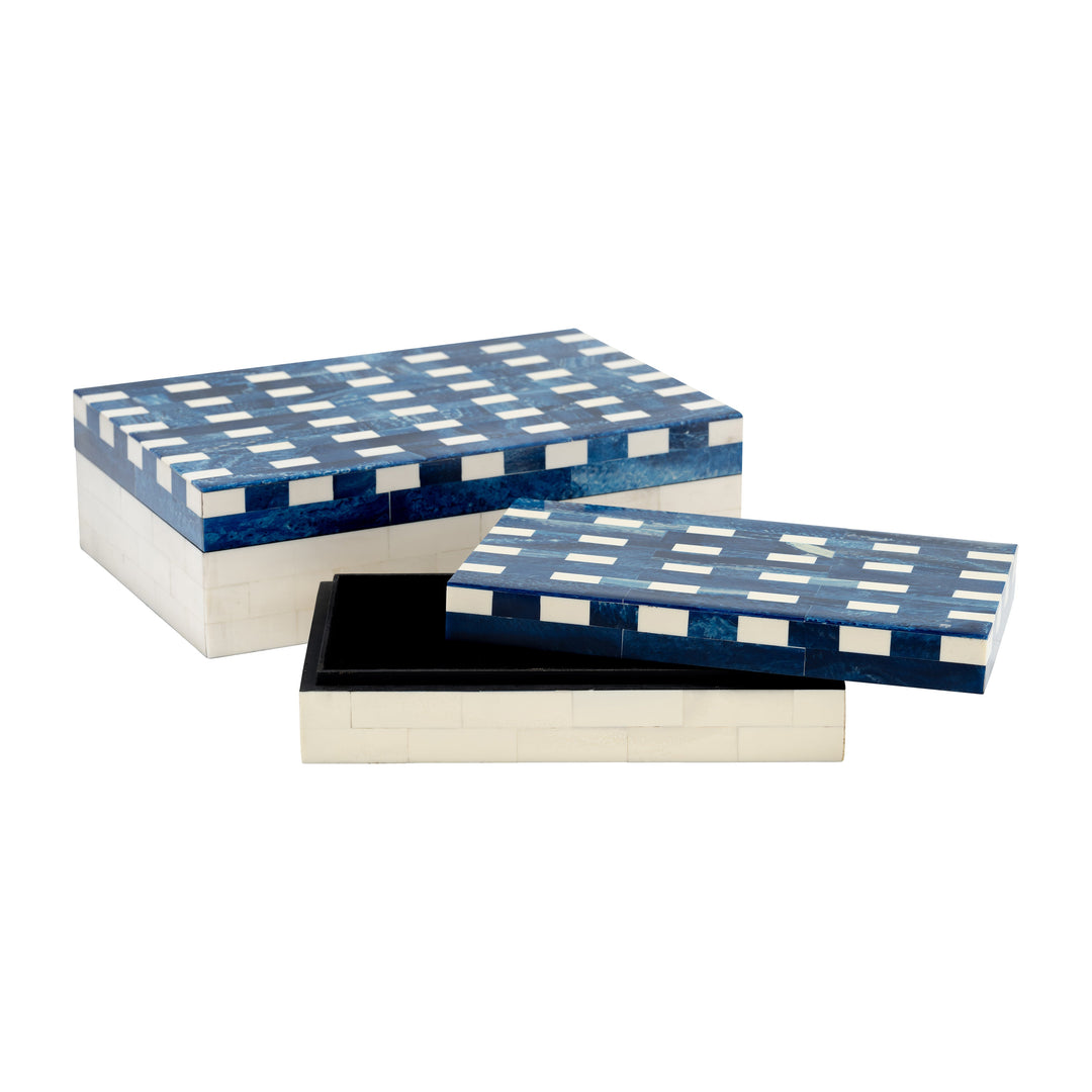 Resin S/2 Plaid Boxes, Blue