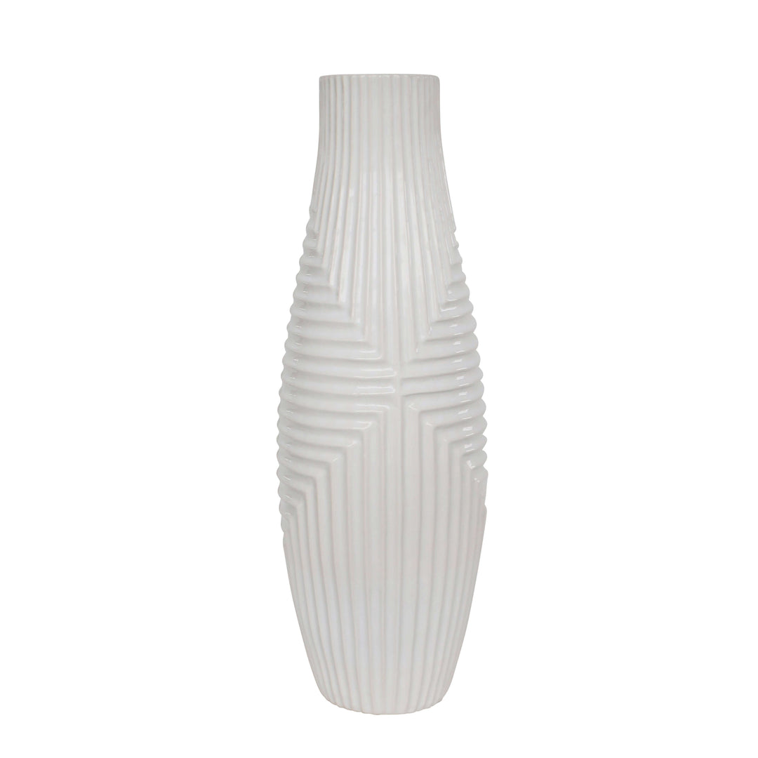 Cer, 20" Tribal Vase, White 