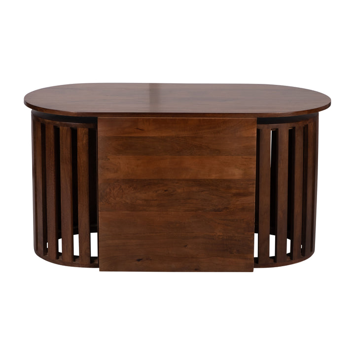 Wood, S/3 18x20/43x22" Table & Stool Set, Brown