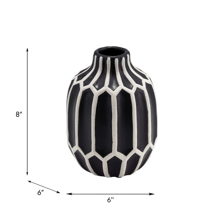 Cer, 8" Decorative Vase, Black/white