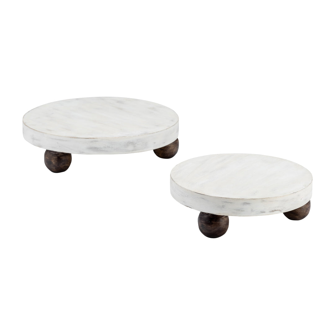 Wood, S/2 8/10"d  Round Risers White Wash