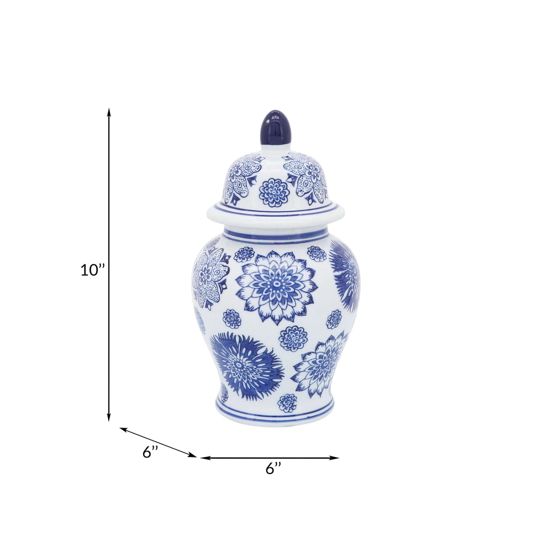 Cer, 10"h Asstd Flowers Temple Jar, Blue