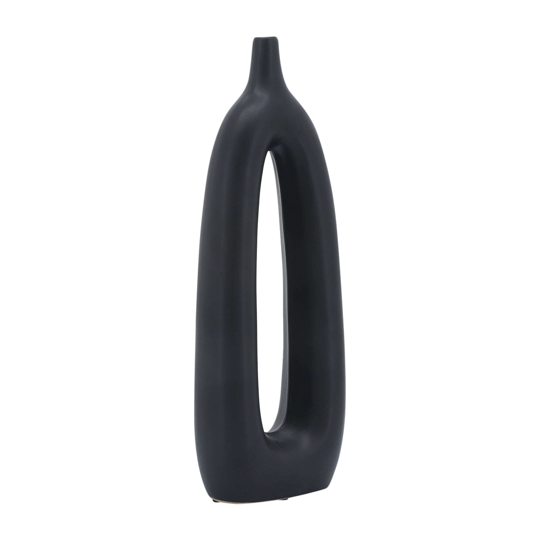 Cer, 14"h Open Cut-out Vase, Black