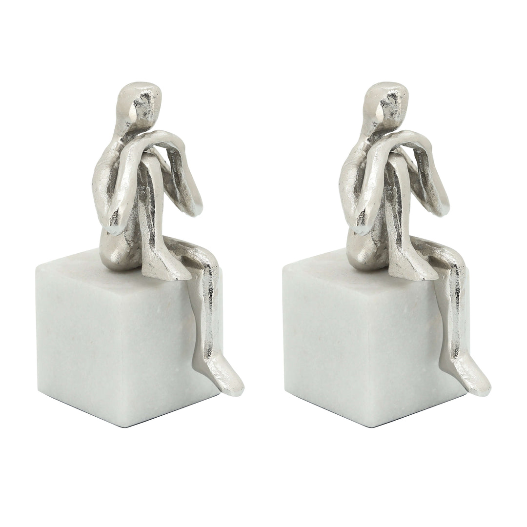 Metal/marble S/2  Sitting Leg Up Bookends, Silver