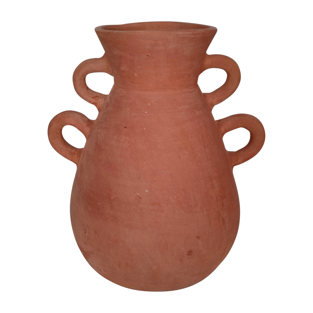 Terracotta, 12" Vase With 4 Handles, Natural