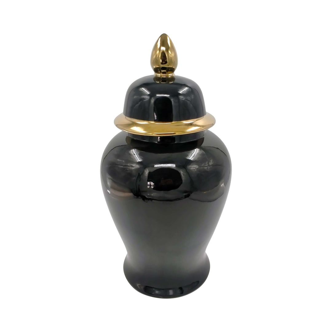 Cer, 18" Temple Jar, Black/gold