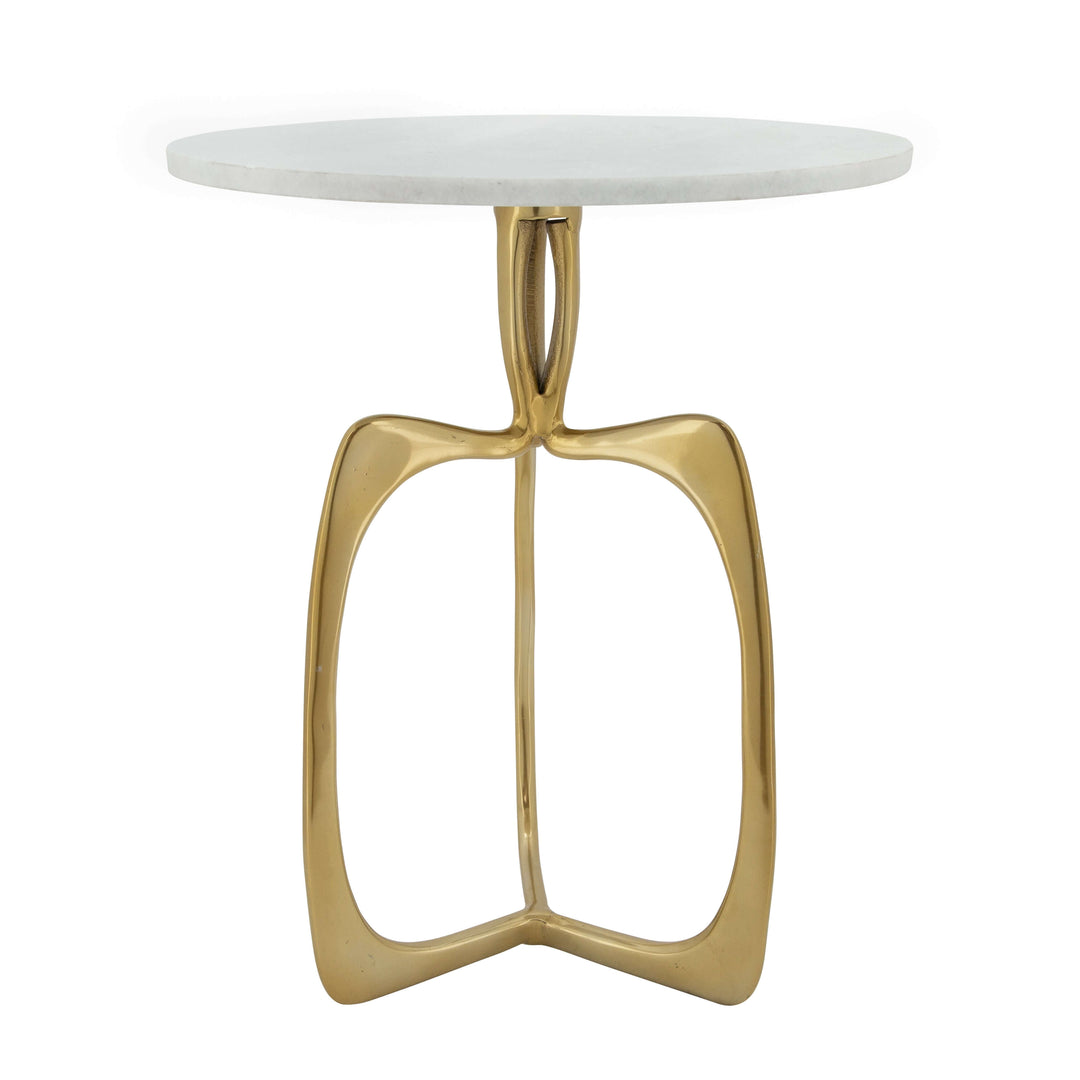 Metal 22" Accent Table W/ White Marble, Gold  Kd