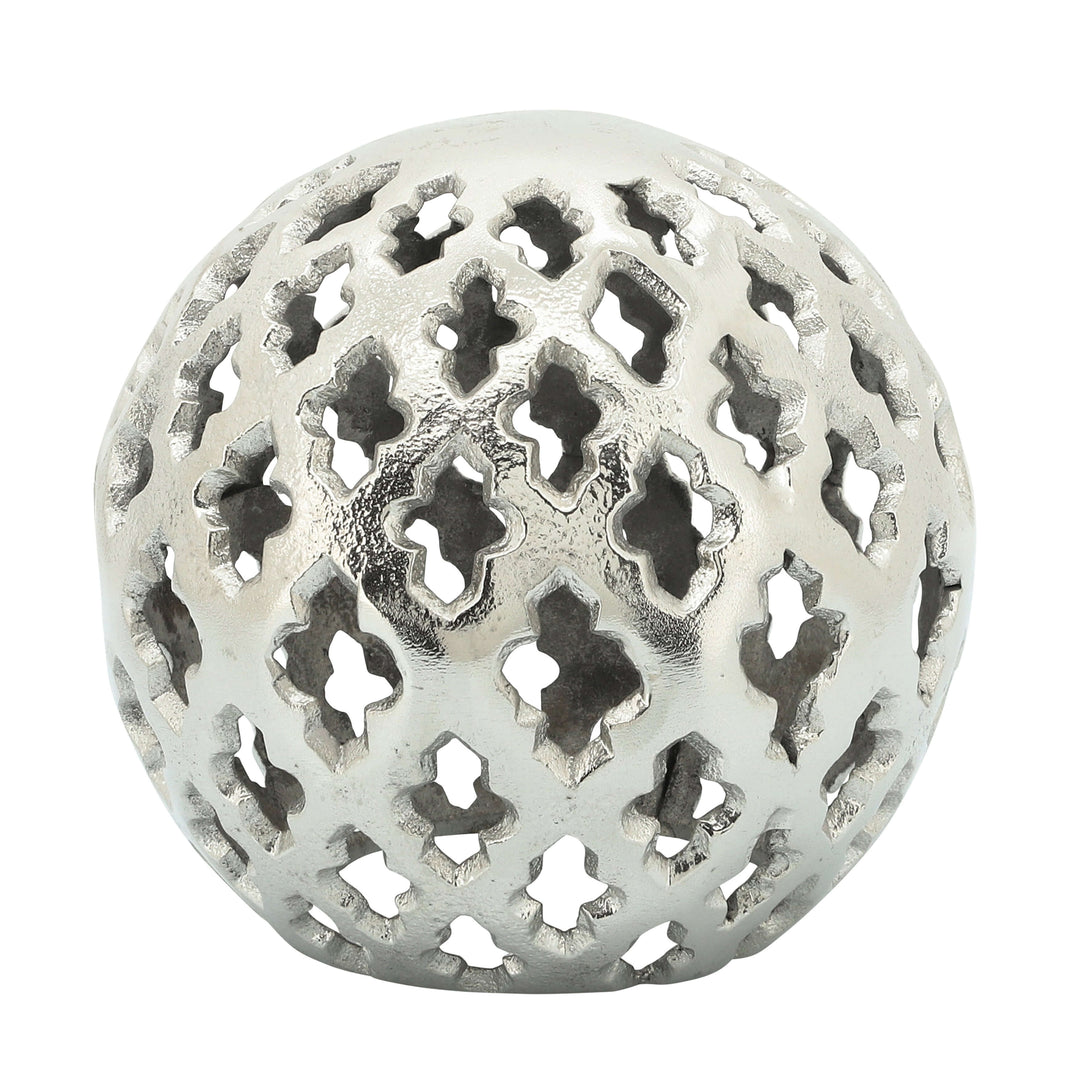 Metal, 8" Cut-out Orb, Silver