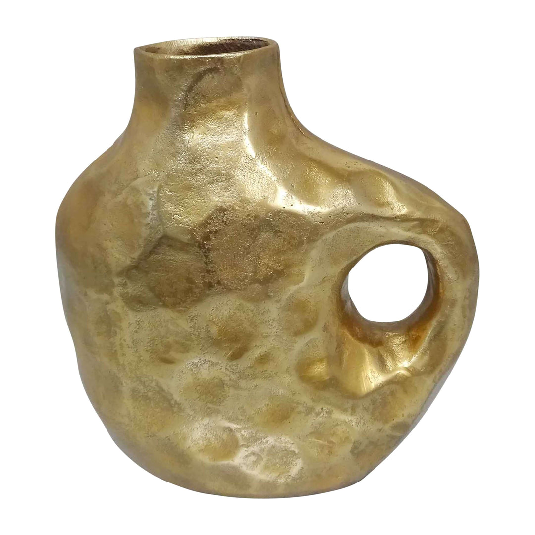Metal, 14" Hammerd Cut-out Vase, Gold