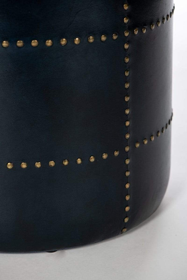 Blue Leather Ottoman 17"x17"x18" / Blue