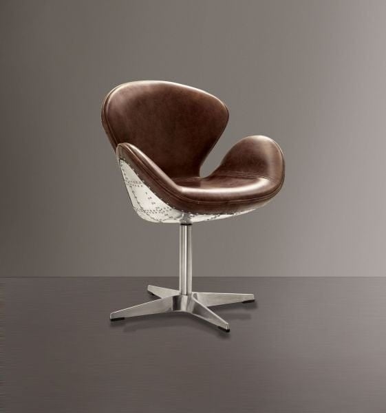 Brancaster Leather Accent Chair 27"L X 26"W X 36"H / Retro Brown/Aluminum