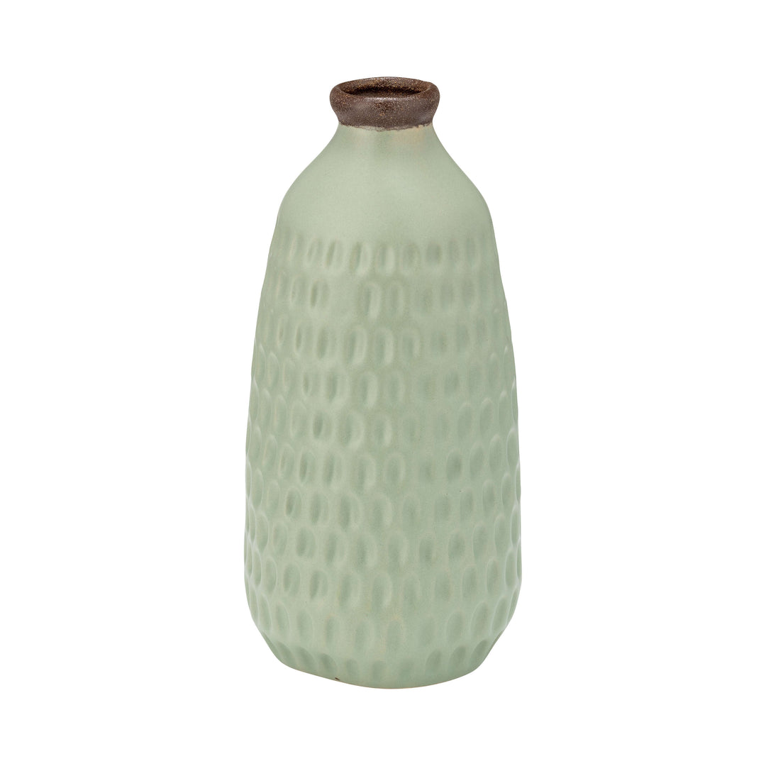 Cer, 9"h Dimpled Vase, Green