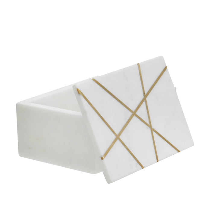 Marble 7x5" Box W/ Inlay, White