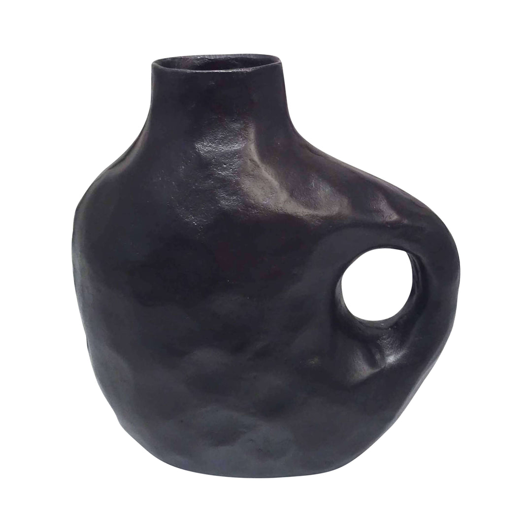 Metal, 11" Hammerd Cut-out Vase, Black