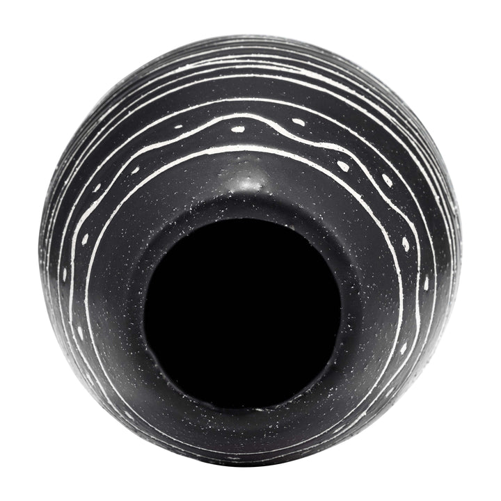 Cer, 8"h Tribal Vase, Black/white