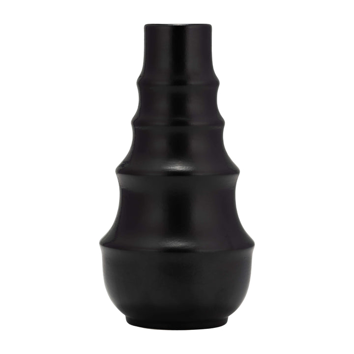 Cer,11",ring Pattern Vase,black