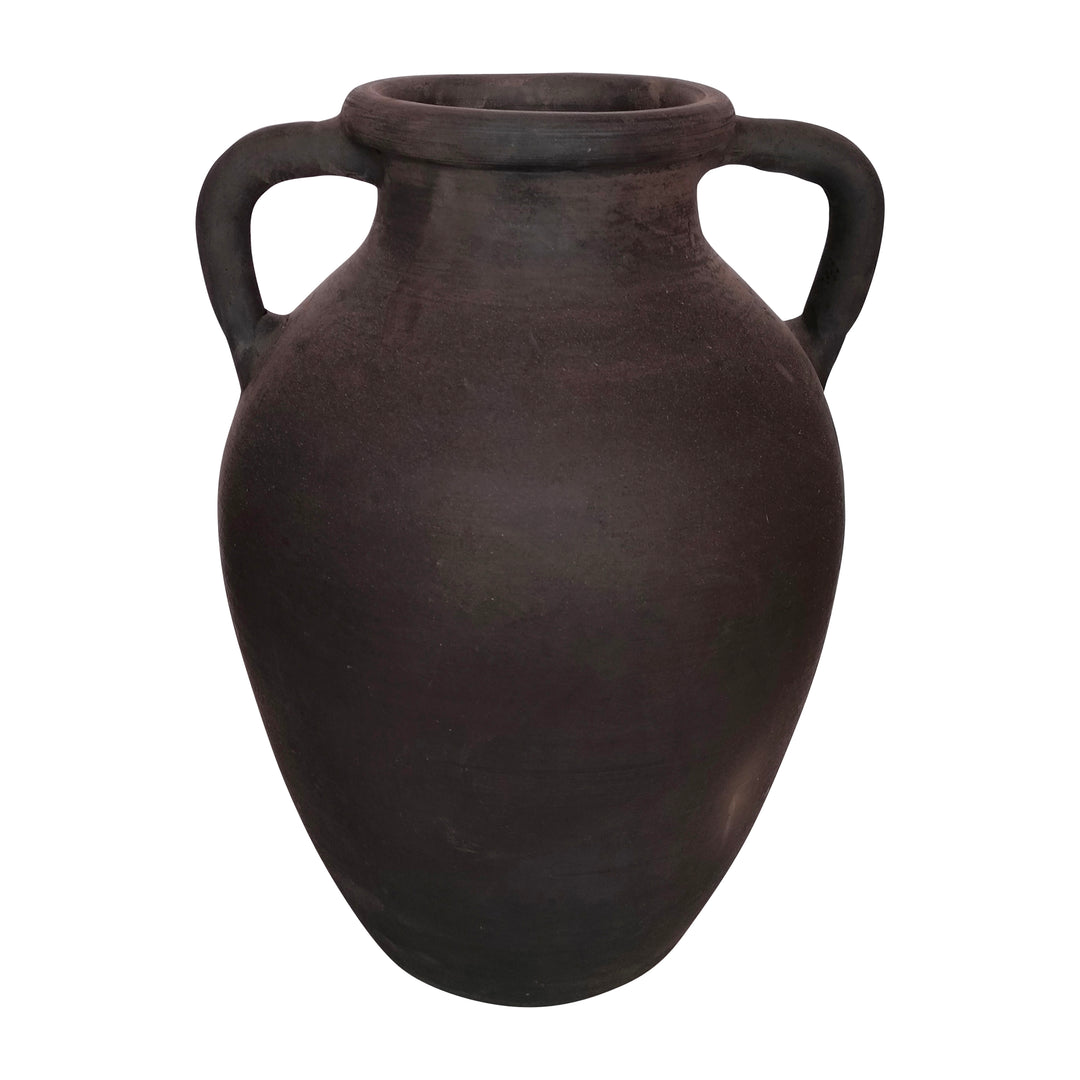 Terracotta, 13" Vase With Handles, Black