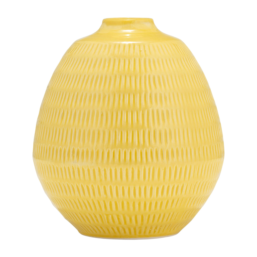 Cer,7",stripe Oval Vase,yellow
