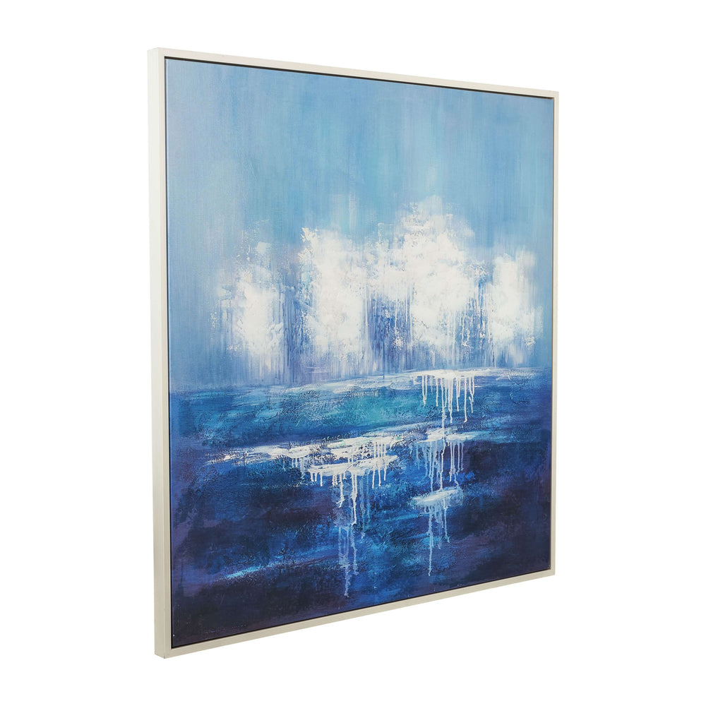 48x48 Handpainted Abstract Canvas, Blue/white
