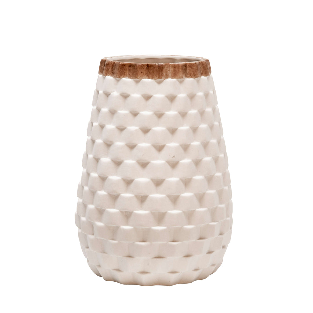 9" Textured Vase, White