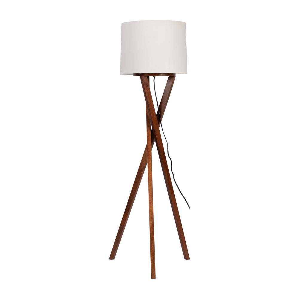 Wood, 55"h Cylindrical Floor Lamp, Brown/off White