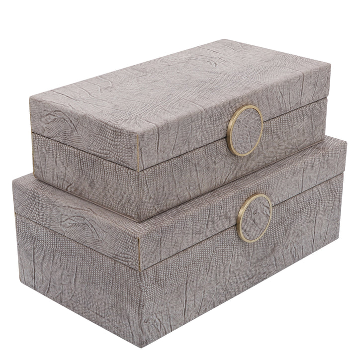 Wood, S/2 10/12" Box W/ Medallion, Beige