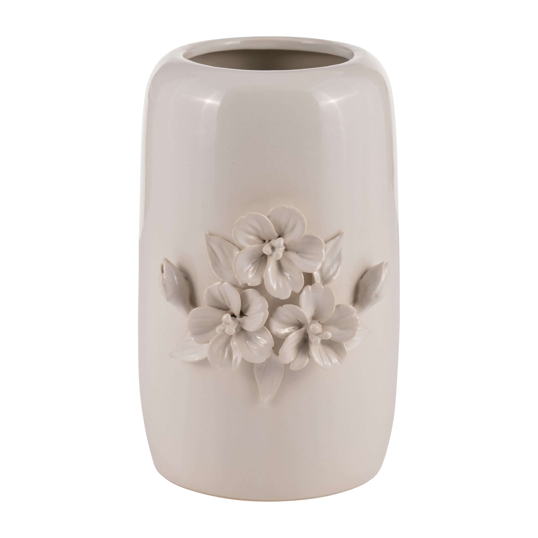 Cer, 8"h Flower Bunch Vase, Ivory
