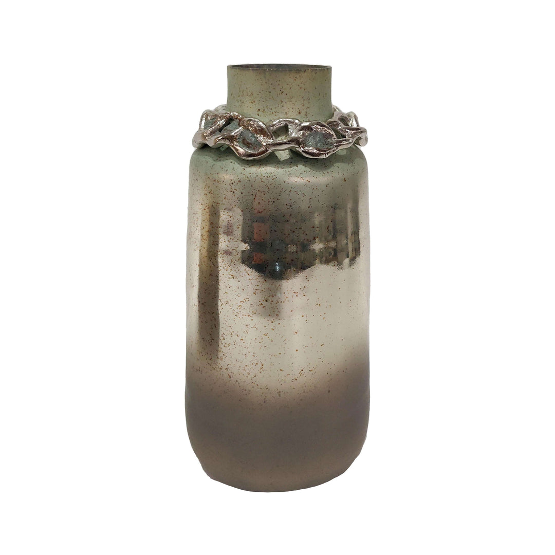 Glass,15"h,vase W/bracelet,nickle W/aloe