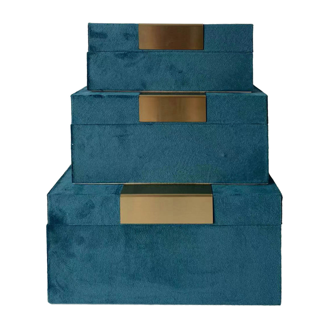Velvet,s/3 7/8/9"l,jewelry Boxes,teal/gold