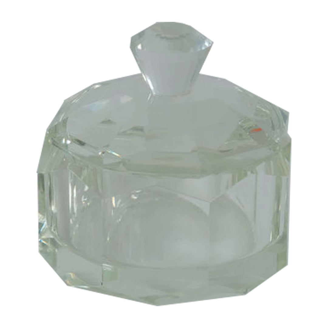 Glass, 4"d Trinket Box W/ Knob Lid, Clear