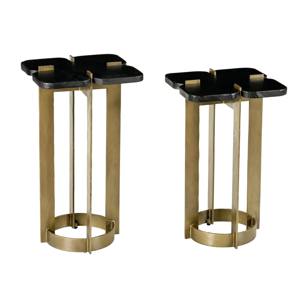 Metal, S/2 22/24" Stone Top Side Tables, Gold/blk