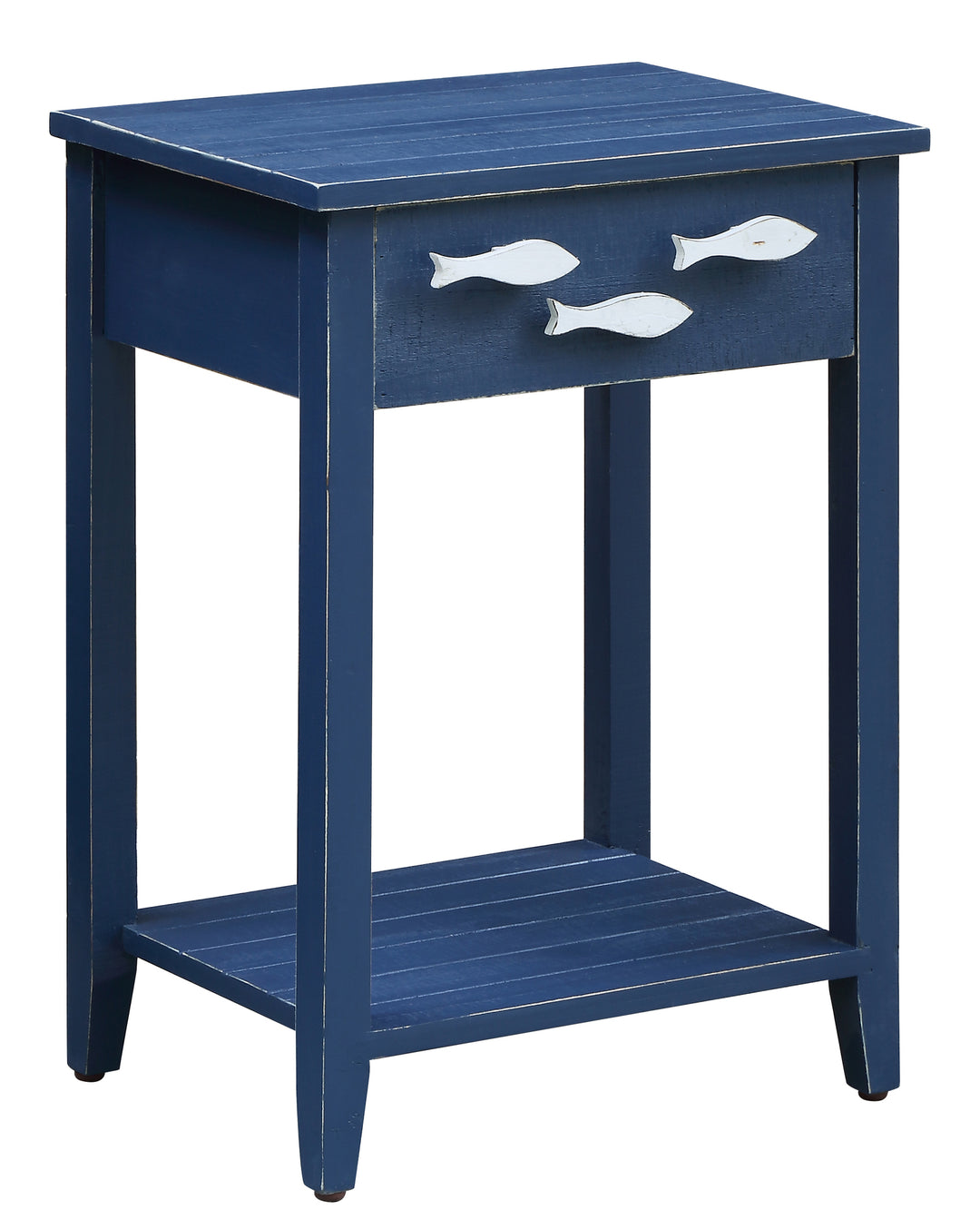 Nautical Navy 1 Drawer Accent Table w/ Fish Hardware