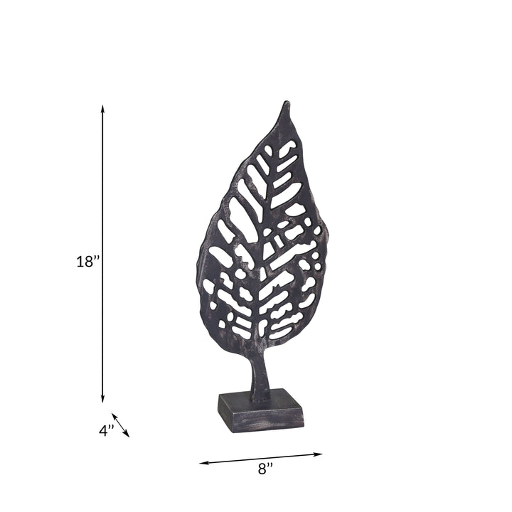 Aluminum Leaf On Stand, 18" Black Antique