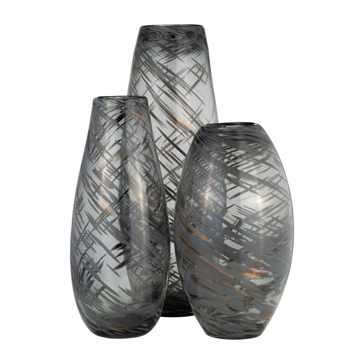 Glass, 20"h Swirl Vase, Black