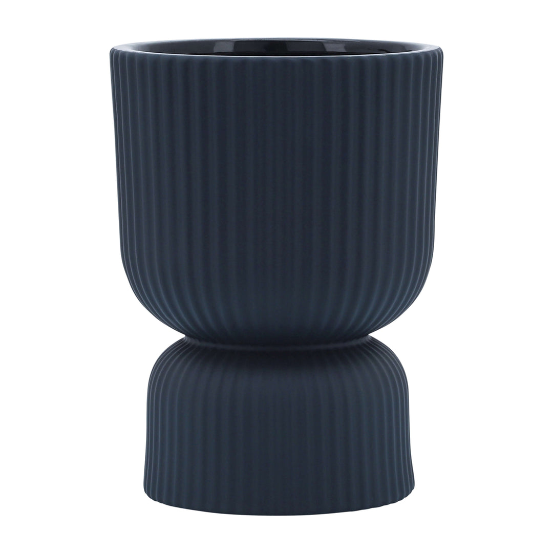 Cer, 6"h Ribbed Vase, Navy