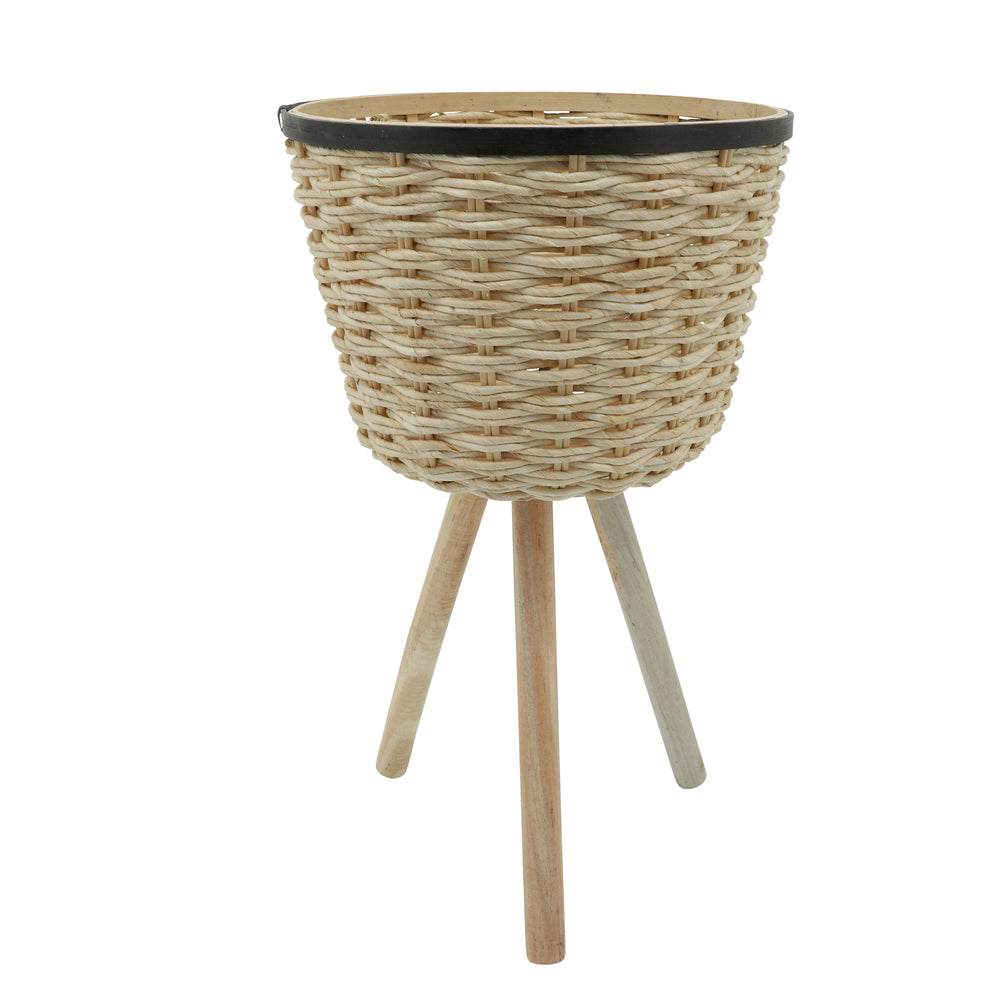 S/2 Wicker Footed Planters, White