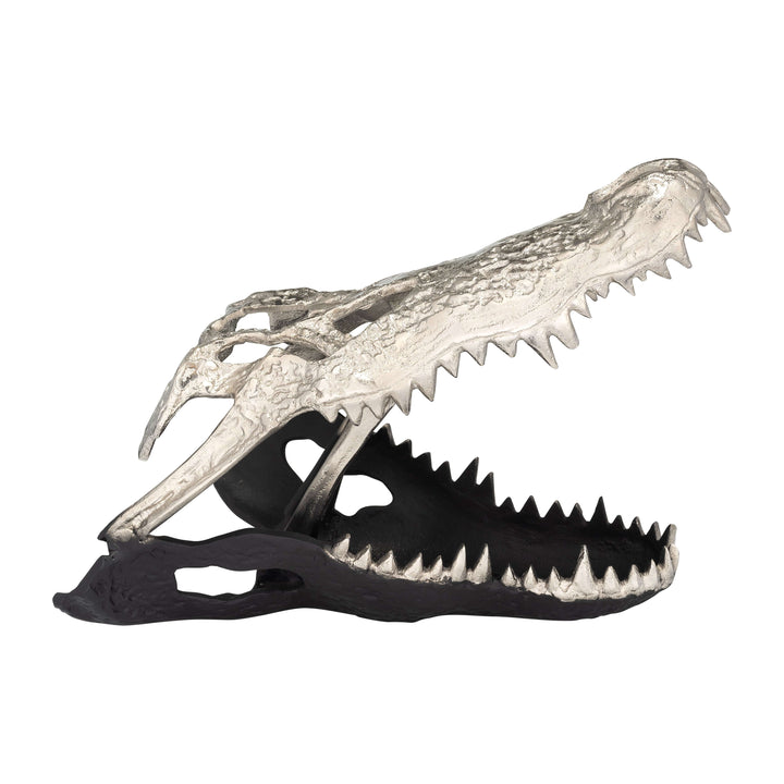 Metal,11",alligator Skull,nickle/black