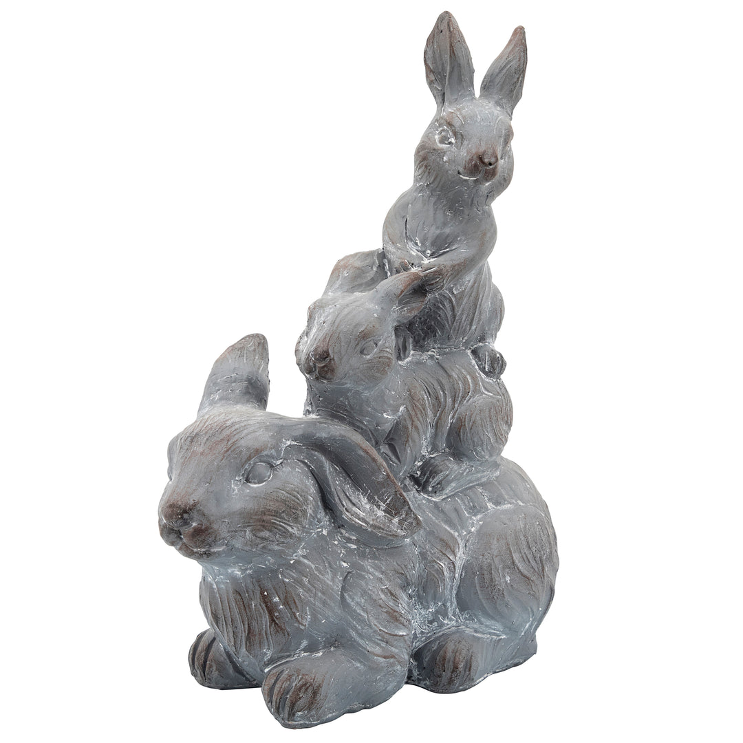 Resin, 16"h Three Bunnies Deco, Gray