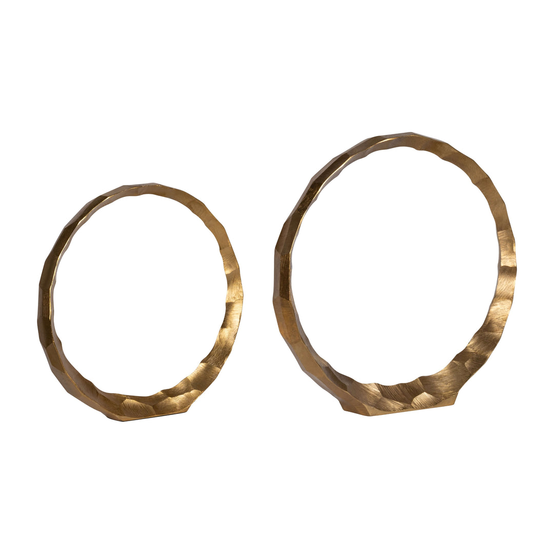 Metal, S/2, 14/16" Hammered Decorative Rings, Gold