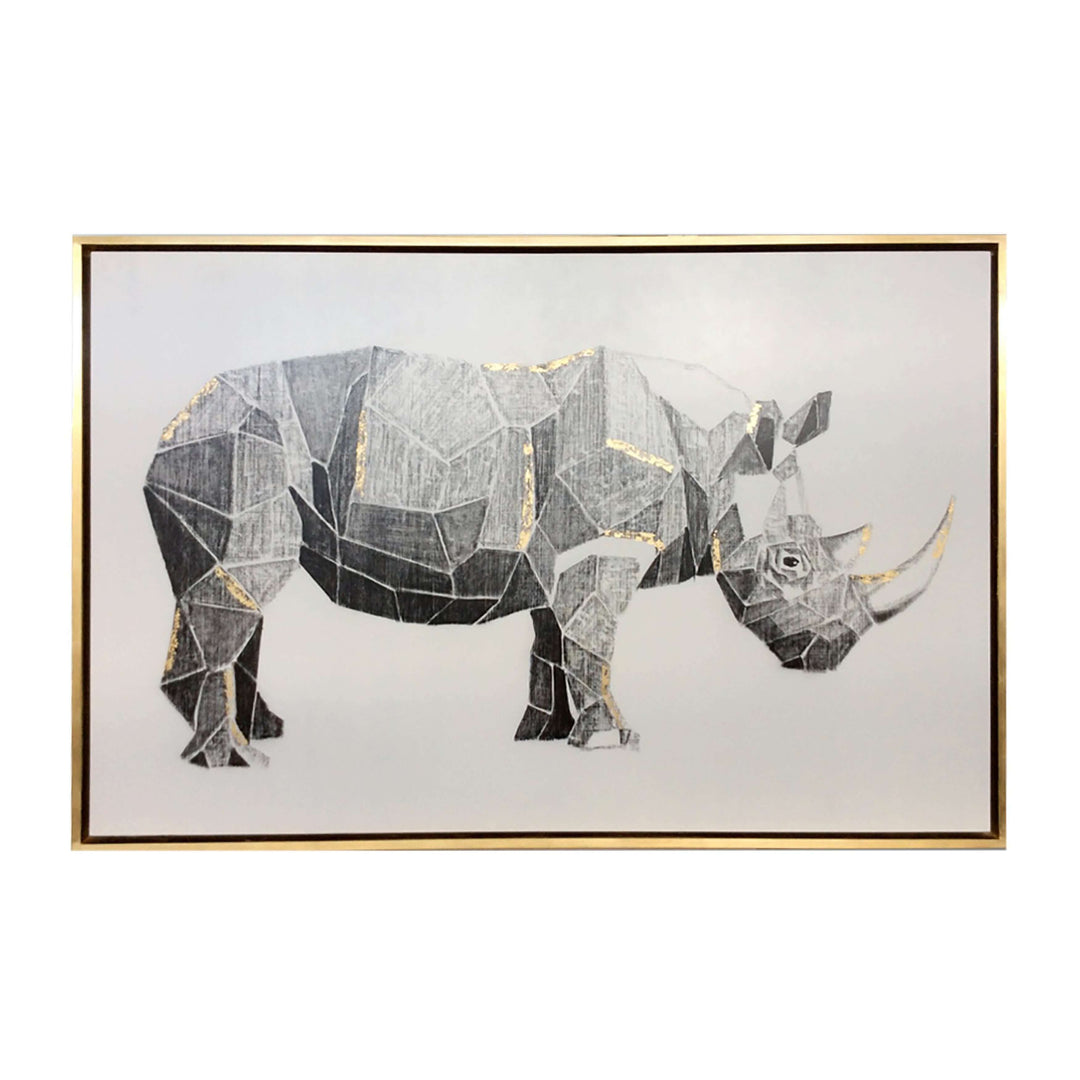 71x47, Hand Painted Charcoal Rhino W/gold Leaf