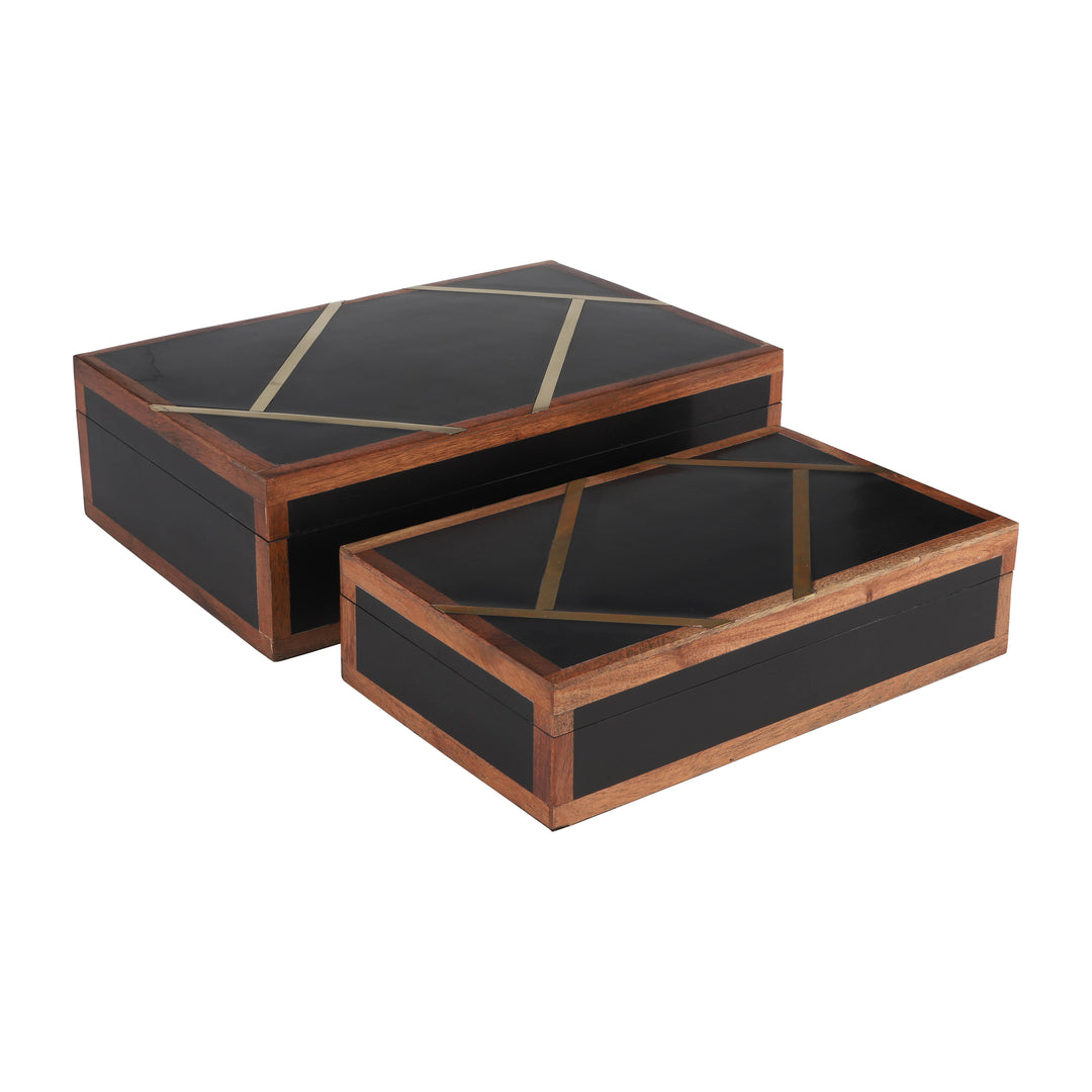 Resin, S/2 10/12" Boxes W/ Gold Inlay, Black