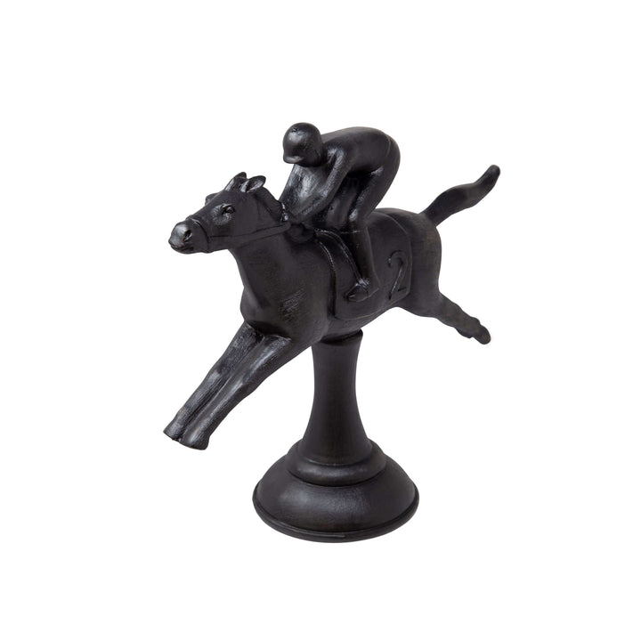 Ec, Black Horse & Jockey Figurine