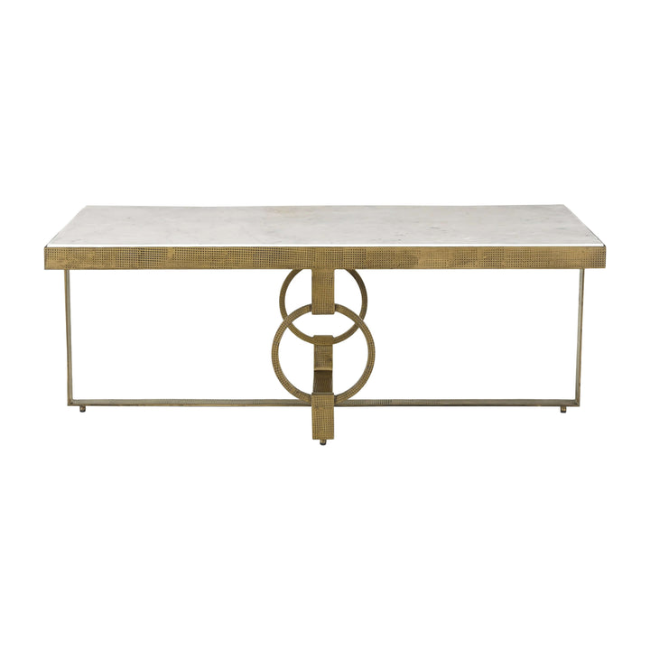 Metal, 48x18 Marble Top Coffee Table, Gold/white